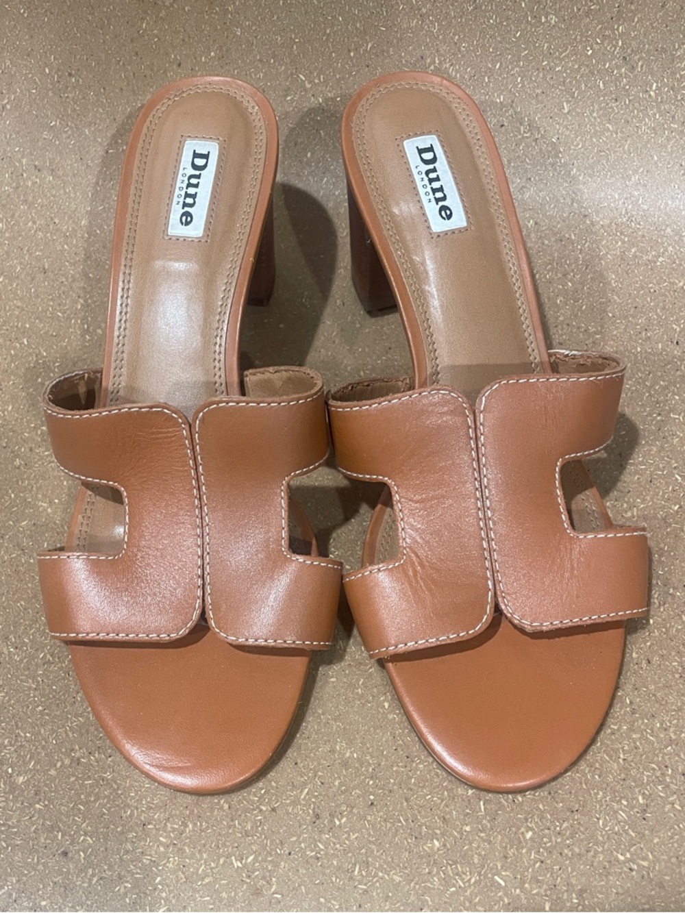 Dune London Tan Leather Cutout Mule Sandals